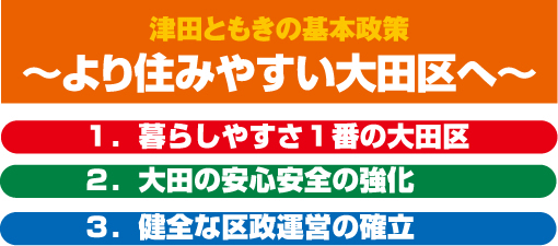 津田ともきの基本政策　～より住みやすい大田区～